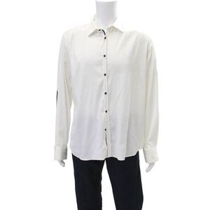 Aglini Mens Button Front Long Sleeve Collared Dress Shirt White Cotton Size 44